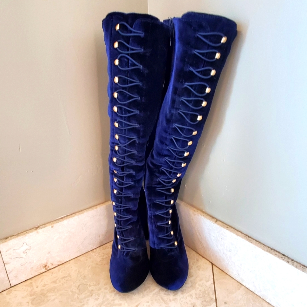 Velvet Blue Knee High Boots Size 7